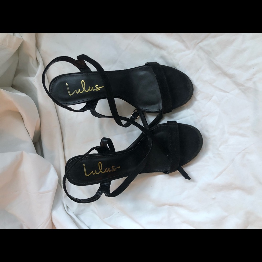 Lulus black suede ankle strap sandal heel